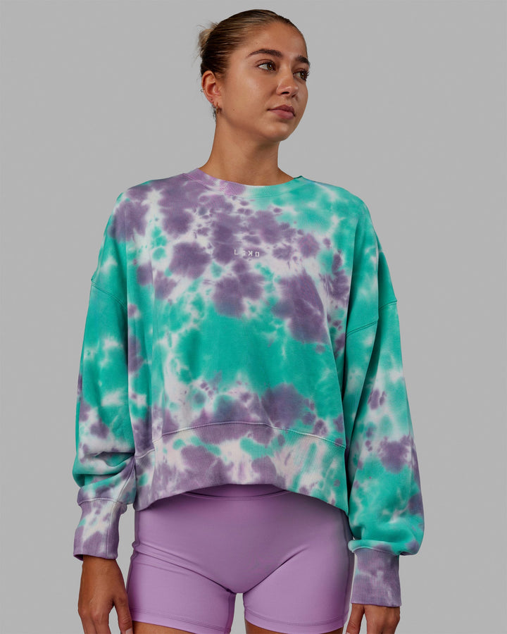 Woman wearing MVP Oversized Sweater - Cockatoo-Tie Dye
