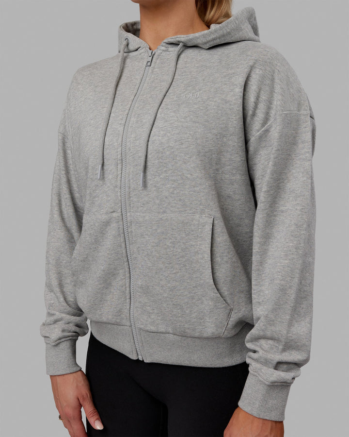 Woman wearing MVP Zip Through Hoodie - Light Grey Marl
