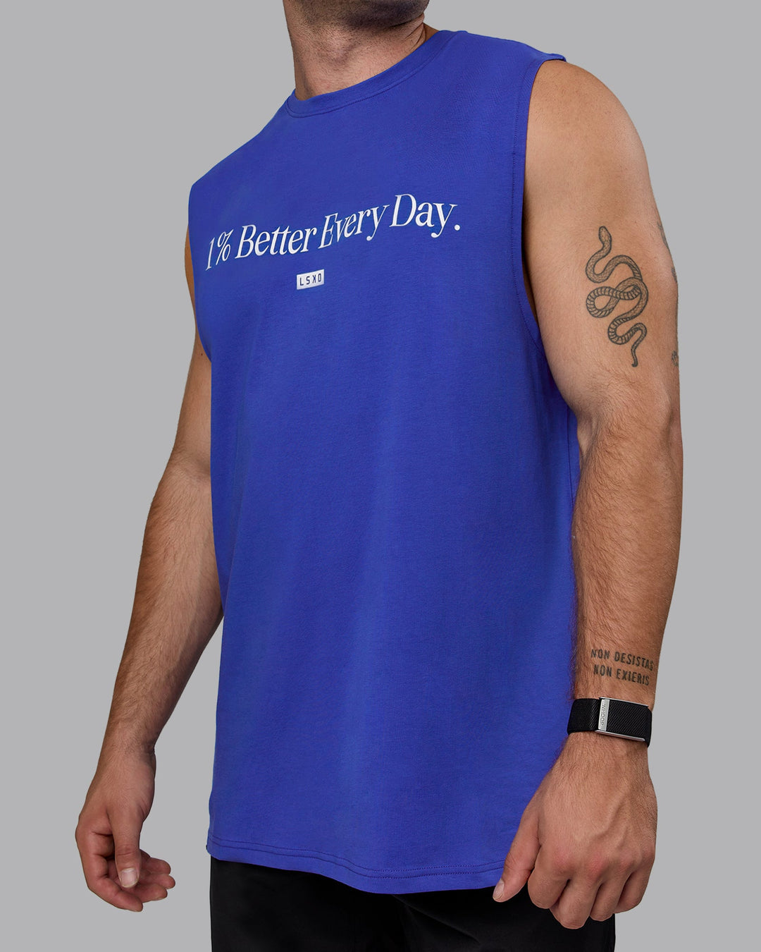 Man wearing 1% Better FLXCotton Training Fit Tank - Power Cobalt
