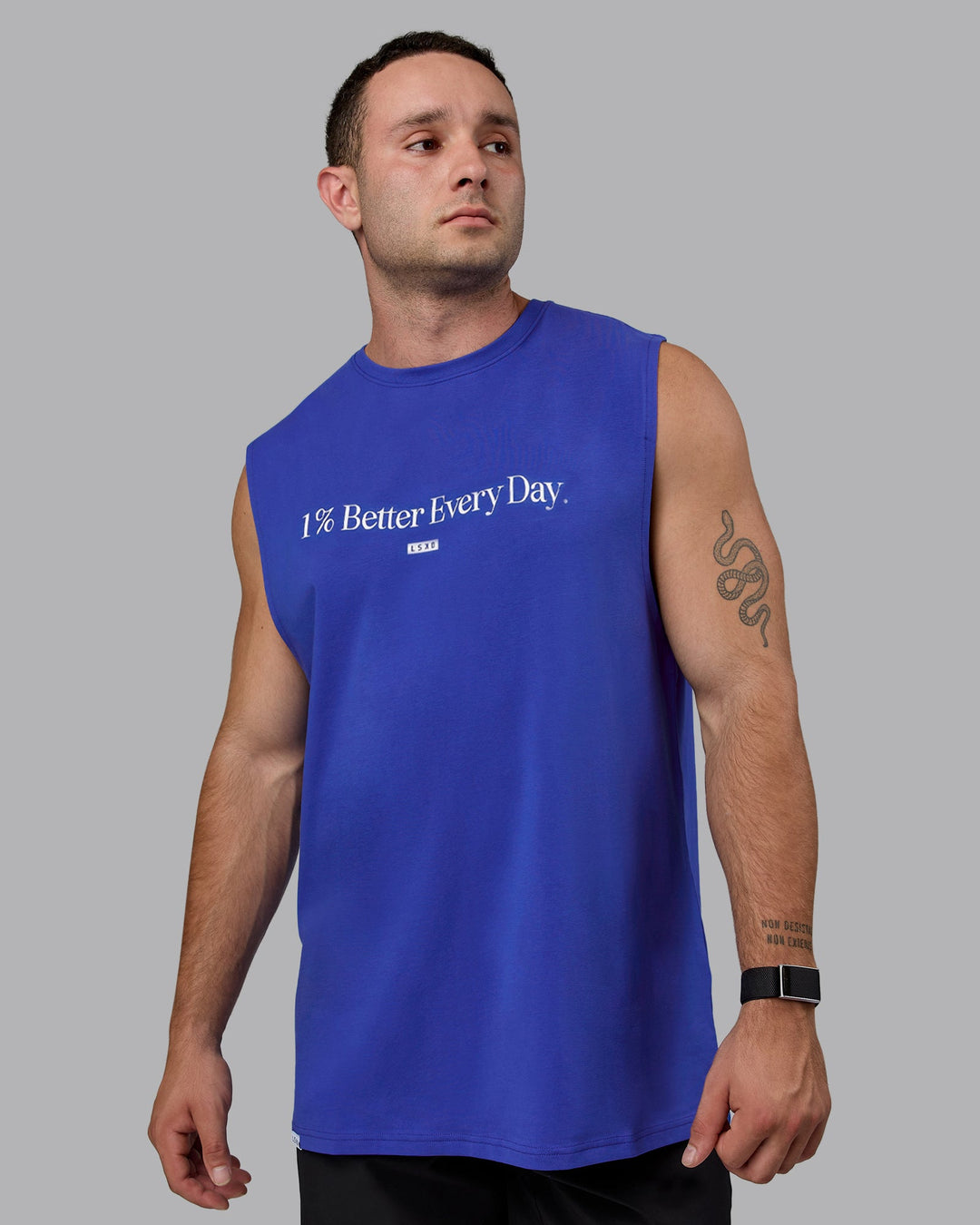 Man wearing 1% Better FLXCotton Training Fit Tank - Power Cobalt