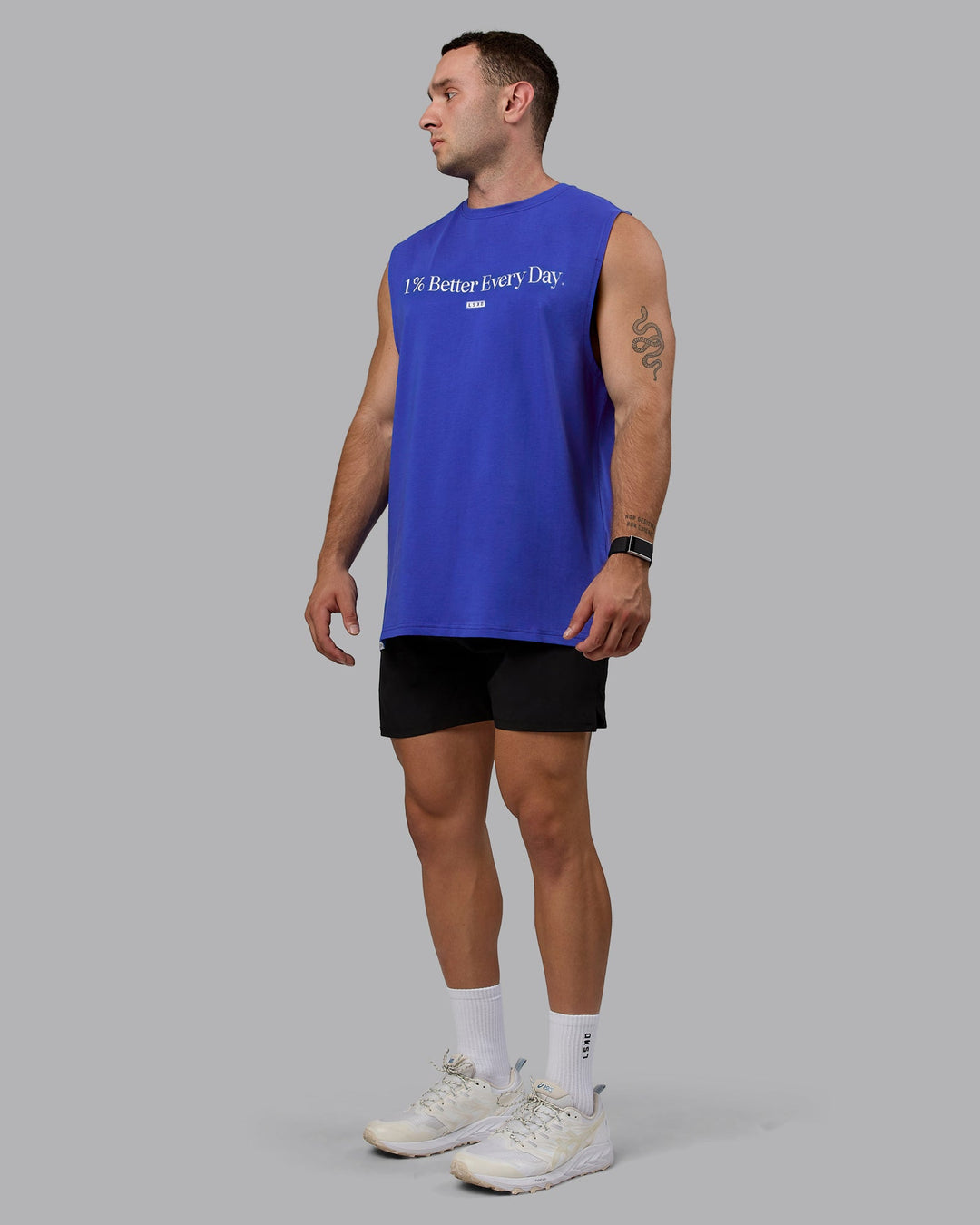 Man wearing 1% Better FLXCotton Training Fit Tank - Power Cobalt