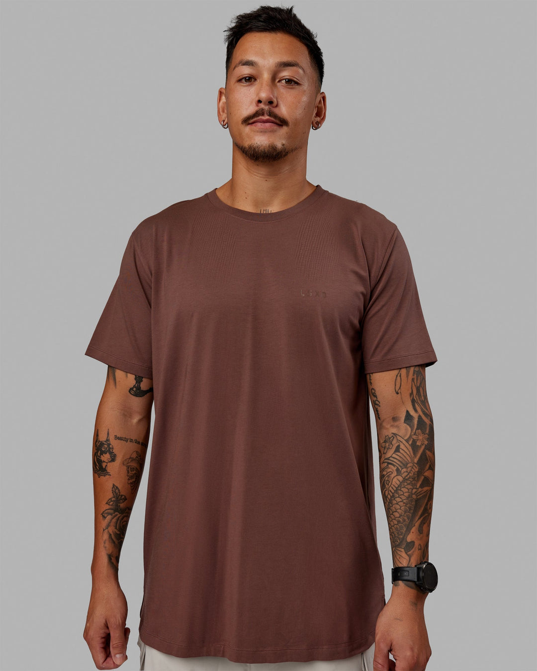 Man Wearing PimaFLX Tee - Peppercorn