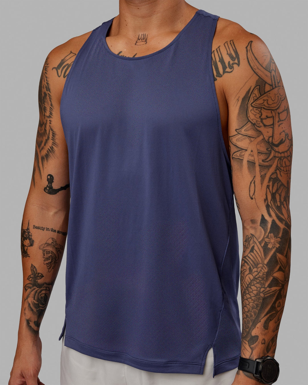 Man Wearing Pace Running Tank - Future Dusk