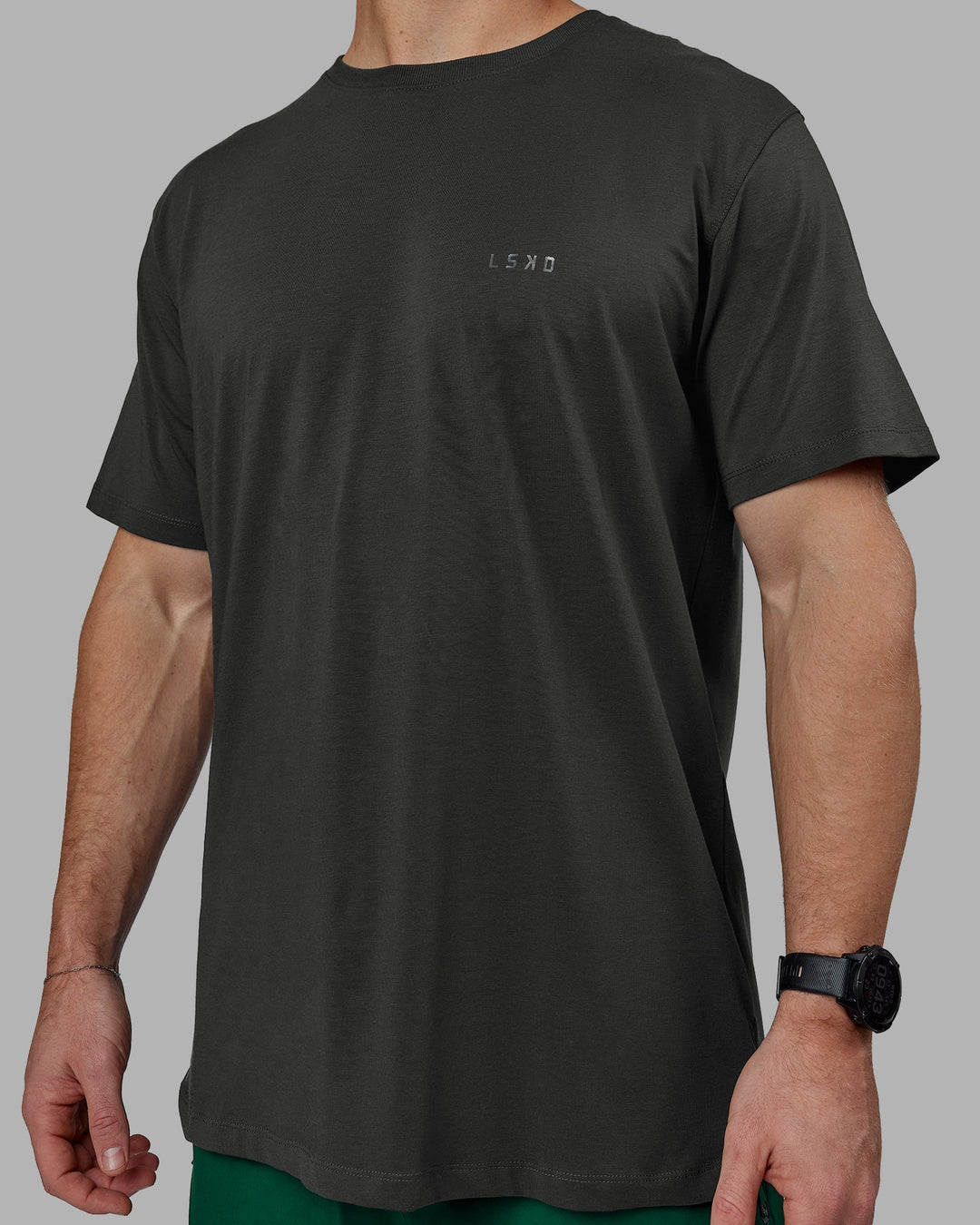 Man wearing Deluxe PimaFLX Tee - Pirate Black