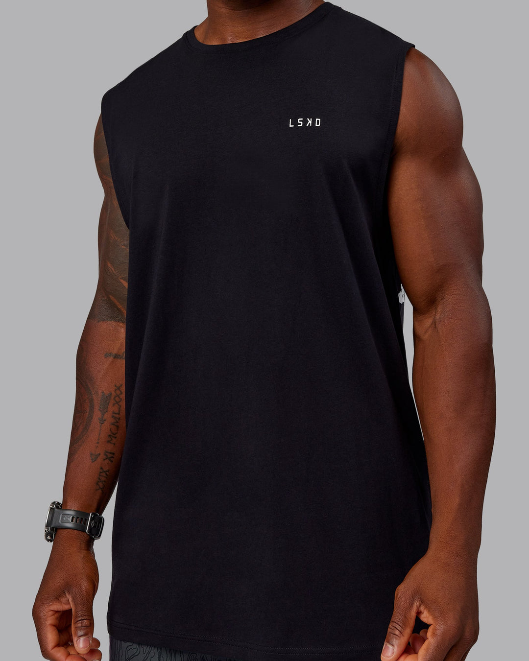 Man wearing Move Fast Value Series FLXCotton Tank - Black-White