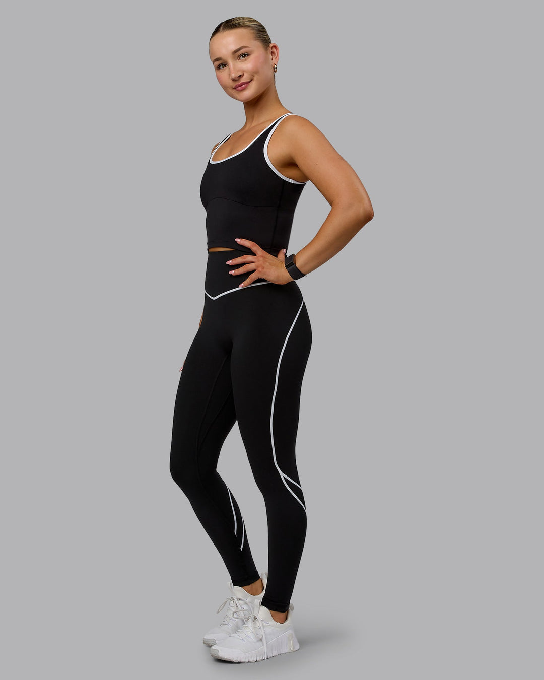 Woman wearing Nexus Active Tank - Black-White