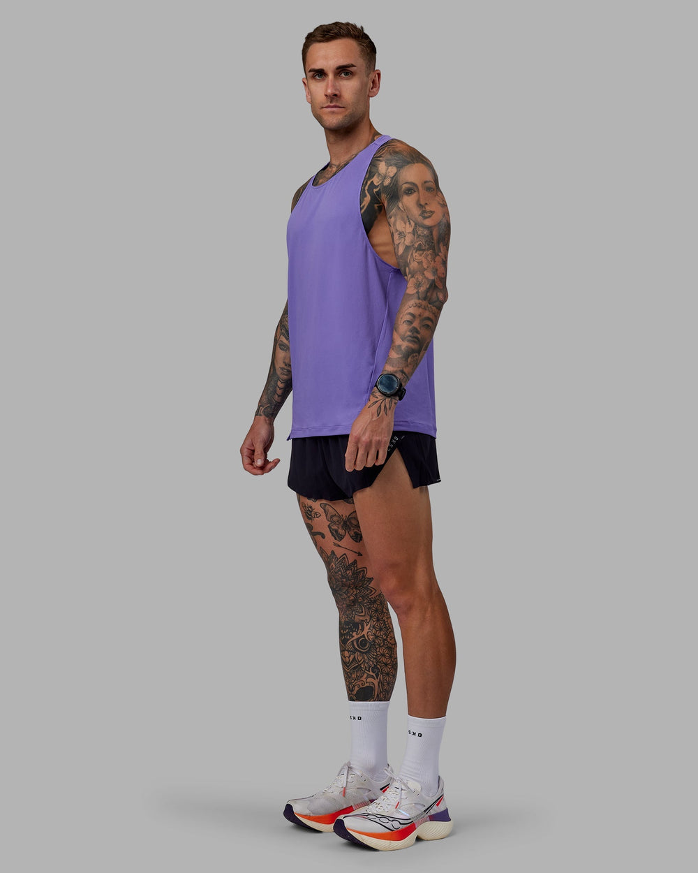 Man wearing Pace Running Tank - Dahlia Purple