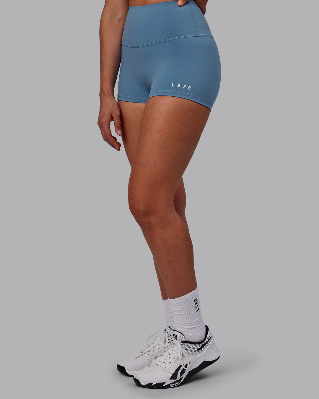 Woman wearing RXD High Waist Micro Shorts - Elemental Blue