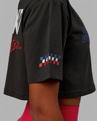 Woman wearing Redline FLXCotton Cropped Tee - Pirate Black-White