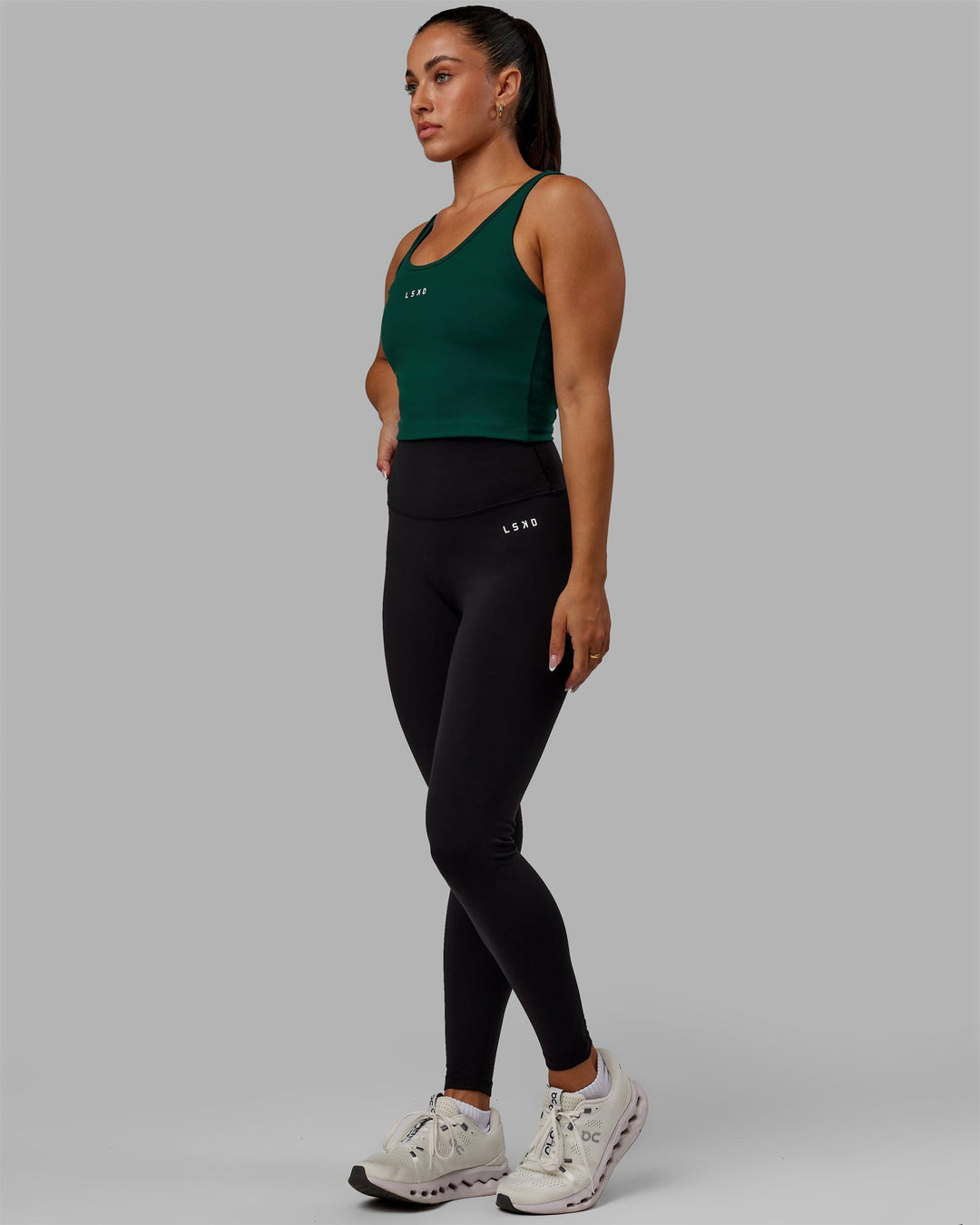 Woman wearing Reflex Active Tank - Dark Moss