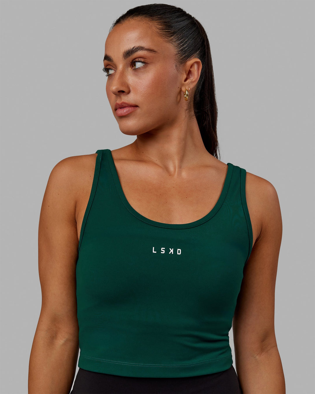 Woman wearing Reflex Active Tank - Dark Moss