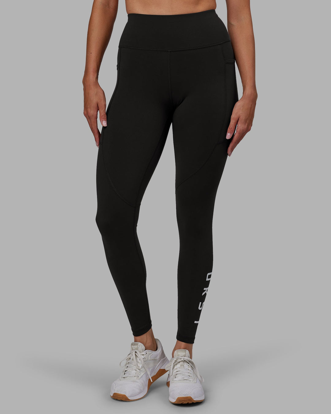 Woman wearing Rep Full Length Leggings - Pirate Black-White