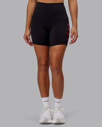 Woman wearing Rep Ultra High-Rise 6" Short Pockets - Black-Scarlet