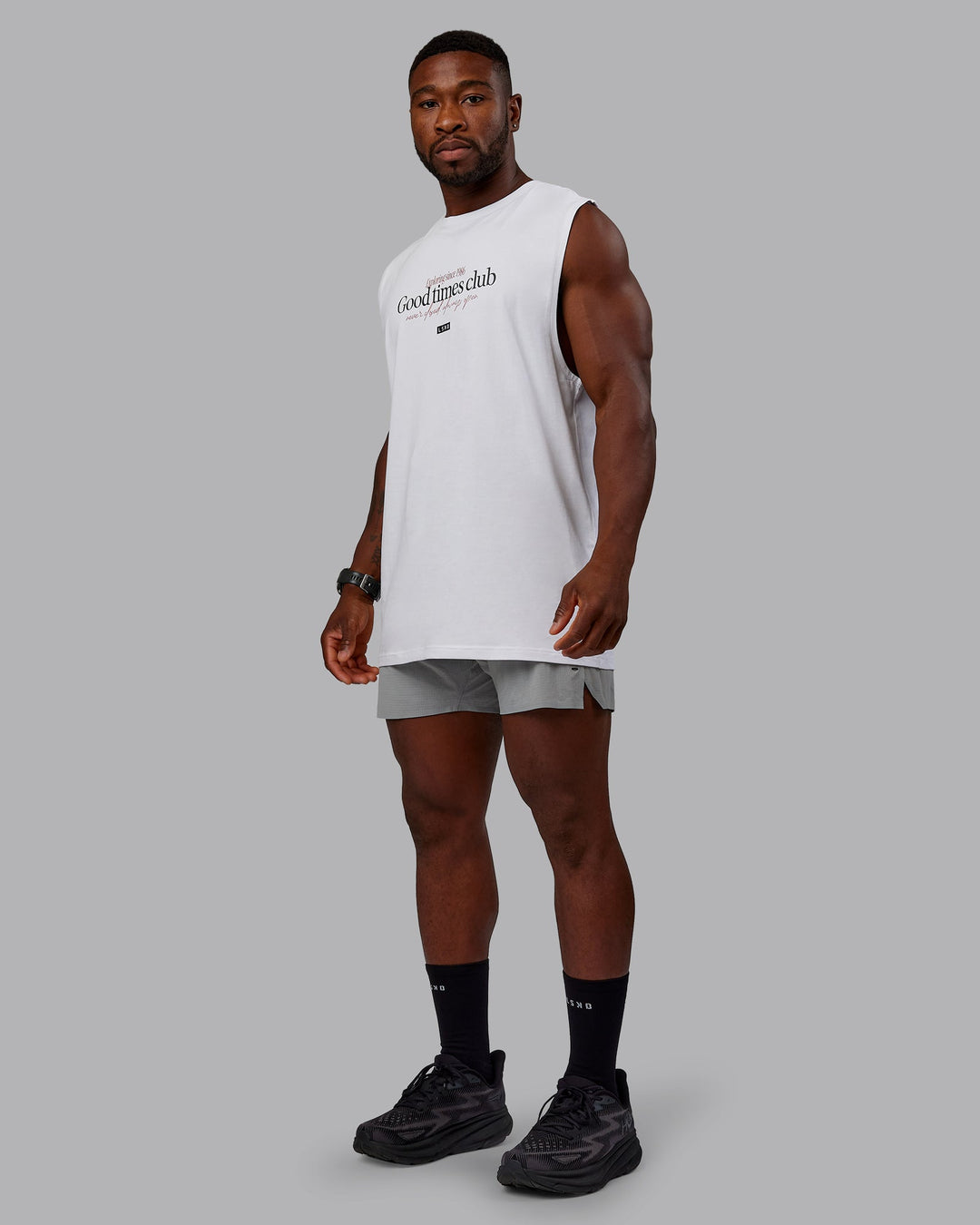 Man wearing Rover FLXCotton Tank - White-Black