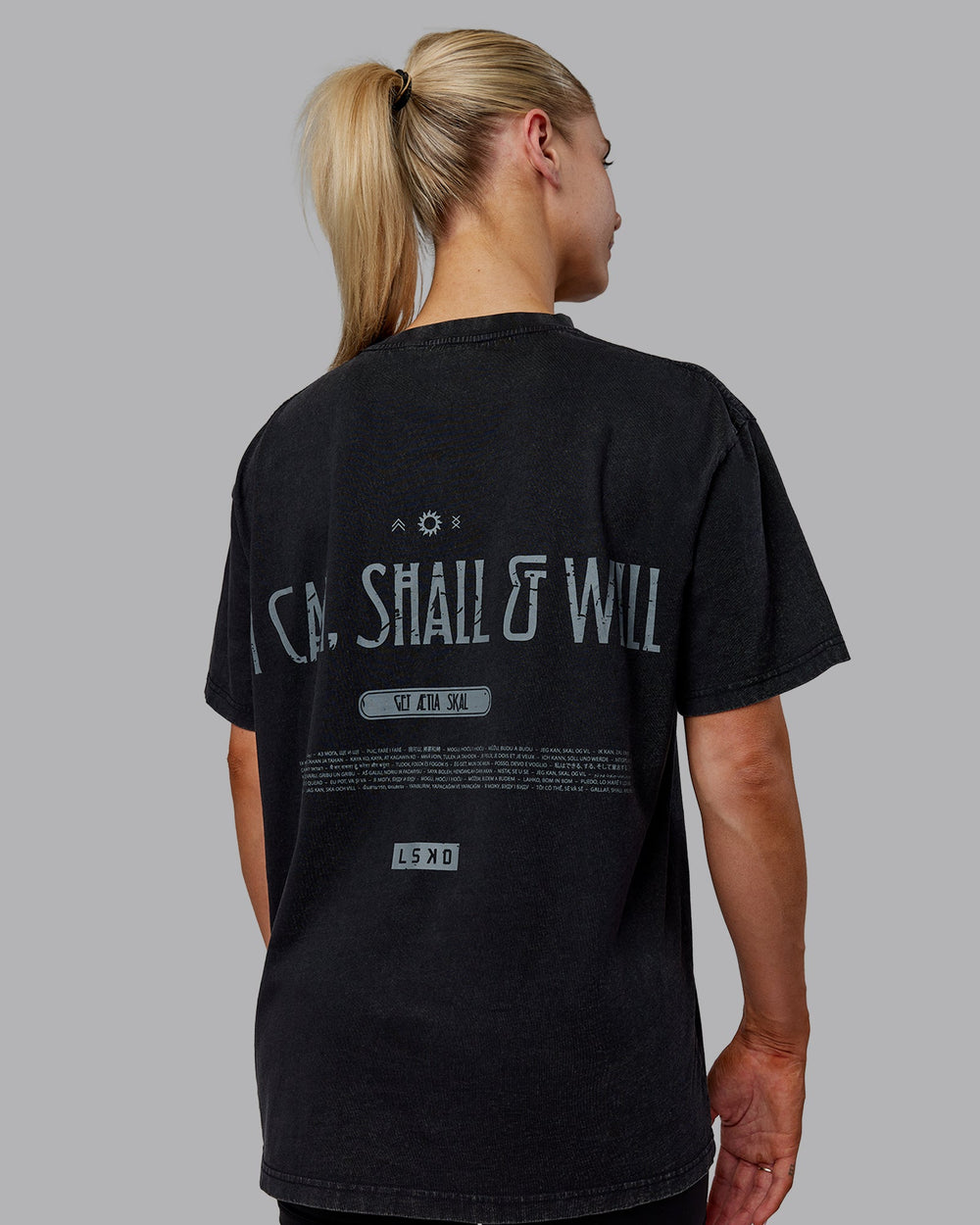 Woman wearing Sara I Can Shall & Will Oversized Washed Tee - Black-Black