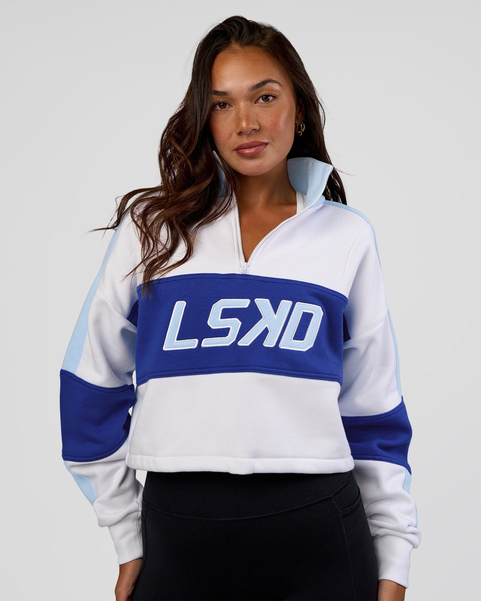Slam Quarter Zip Sweater - White-Electric Indigo