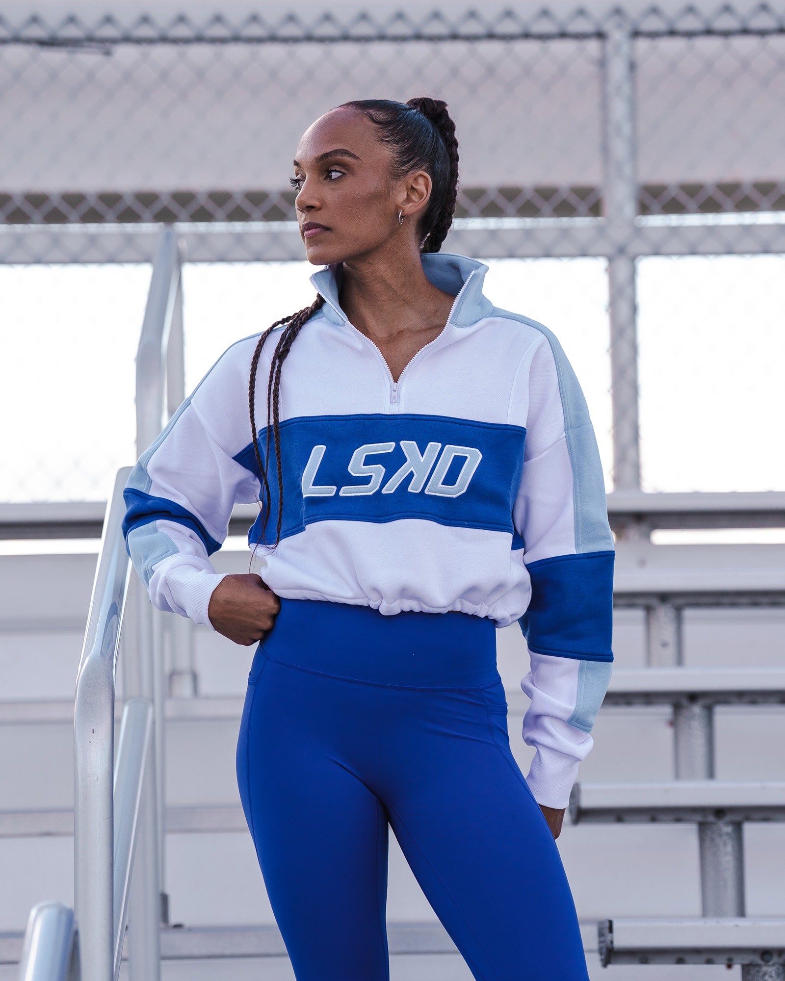 Slam Quarter Zip Sweater - White-Electric Indigo