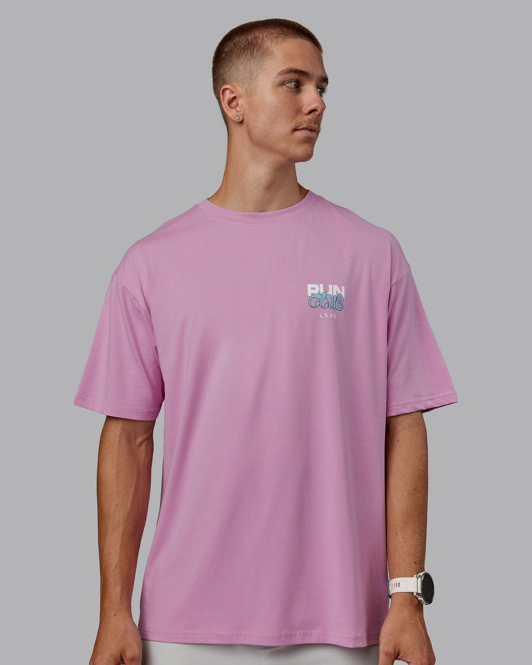 Man wearing Unisex Gone Running FLXCotton Tee Oversize - Bubblegum-Skyride