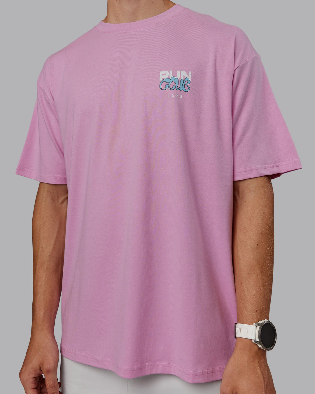 Man wearing Unisex Gone Running FLXCotton Tee Oversize - Bubblegum-Skyride