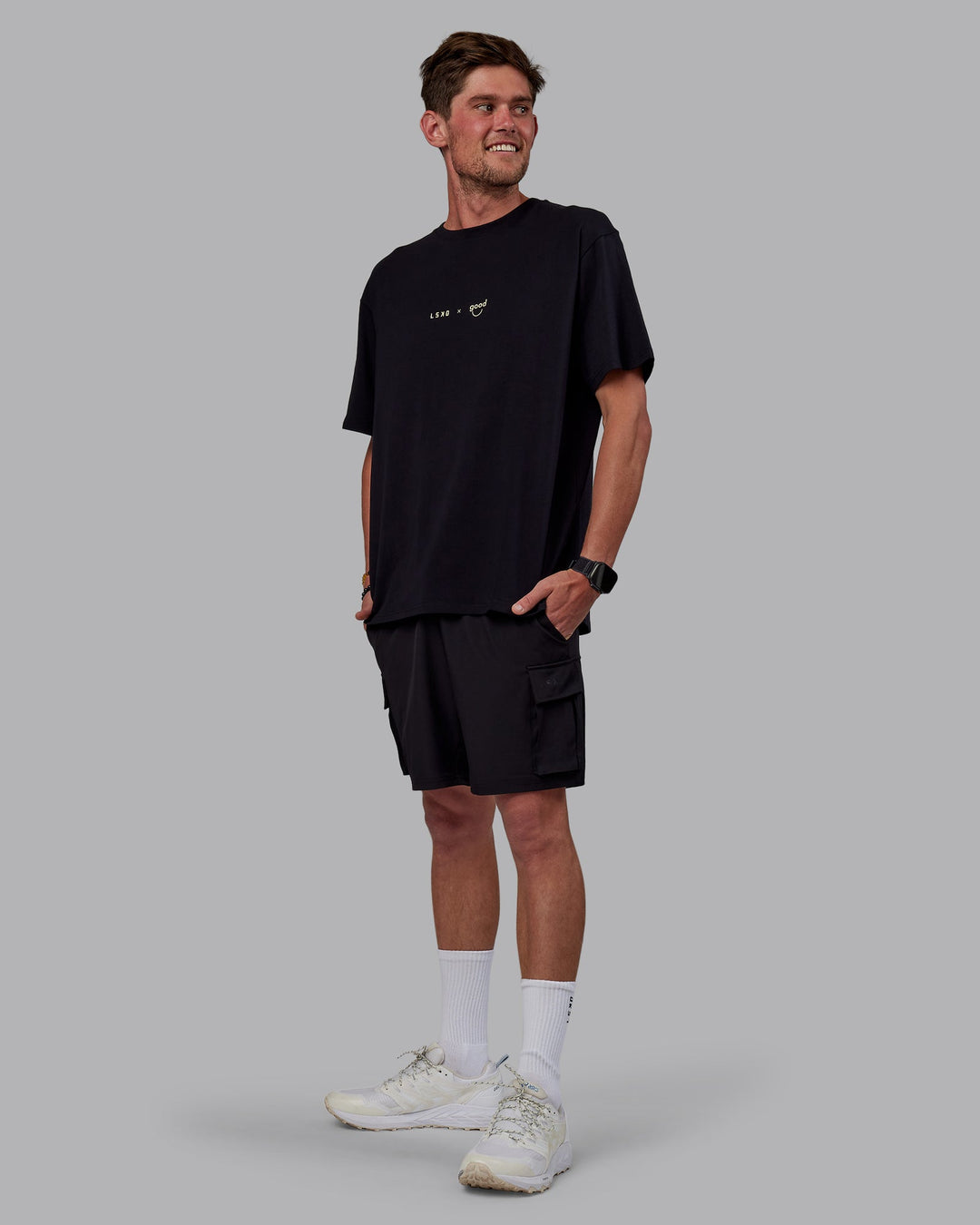 Man wearing The Good Human Factory FLXCotton Tee Oversize - Black