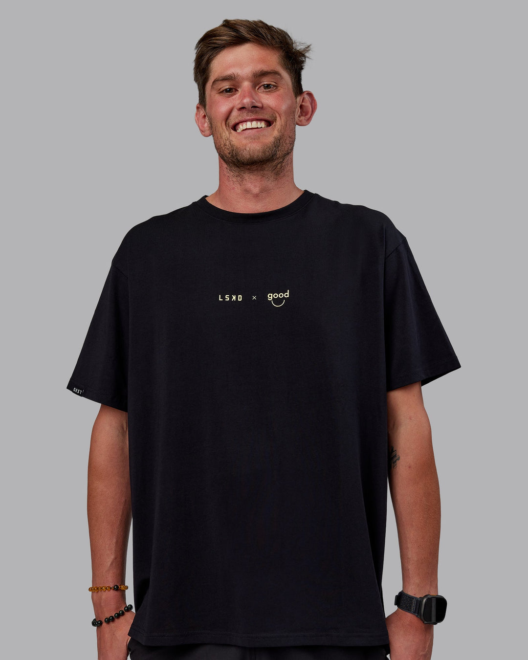 Man wearing The Good Human Factory FLXCotton Tee Oversize - Black