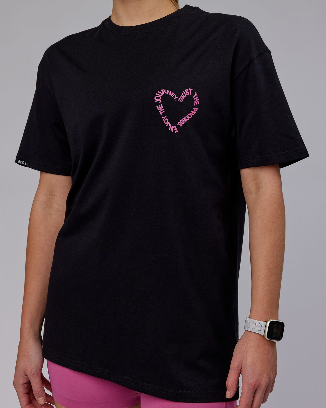 Woman wearing Unisex Love The Process FLXCotton Tee Oversize - Black-Mauve Haze