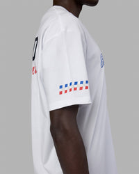 Man wearing Unisex Redline FLXCotton Tee Oversize - White-Navy