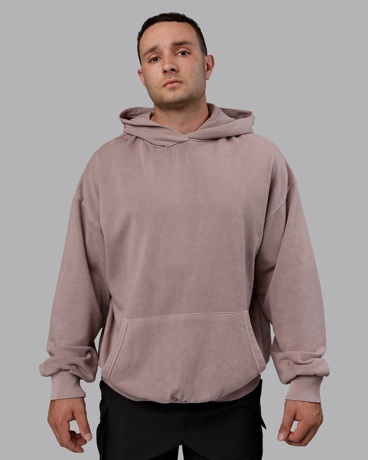 Man wearing Unisex Washed Set the Standard Hoodie Oversize - Greyish Purple-Off White
