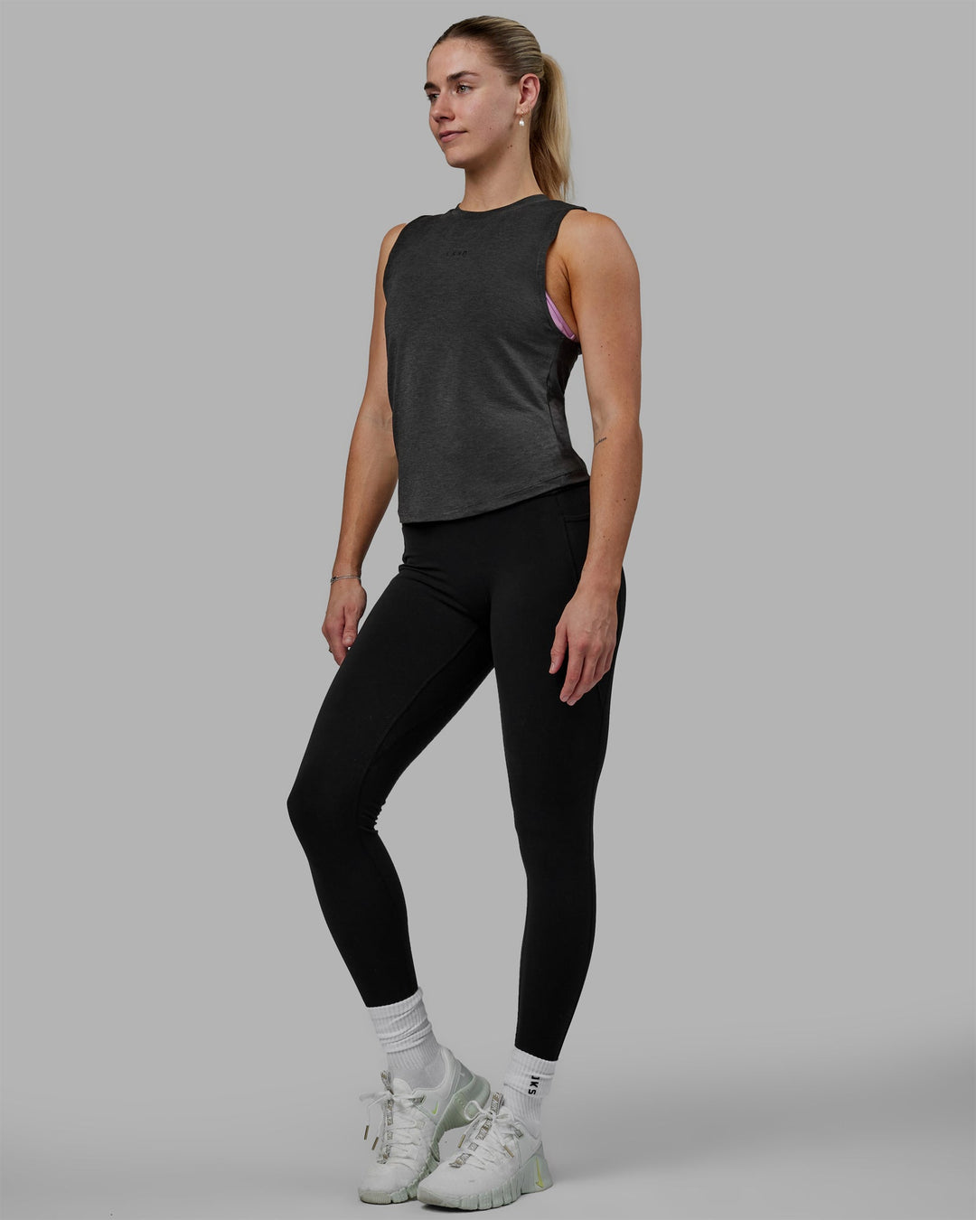 Woman wearing Vital Training Tank - Charcoal Marl