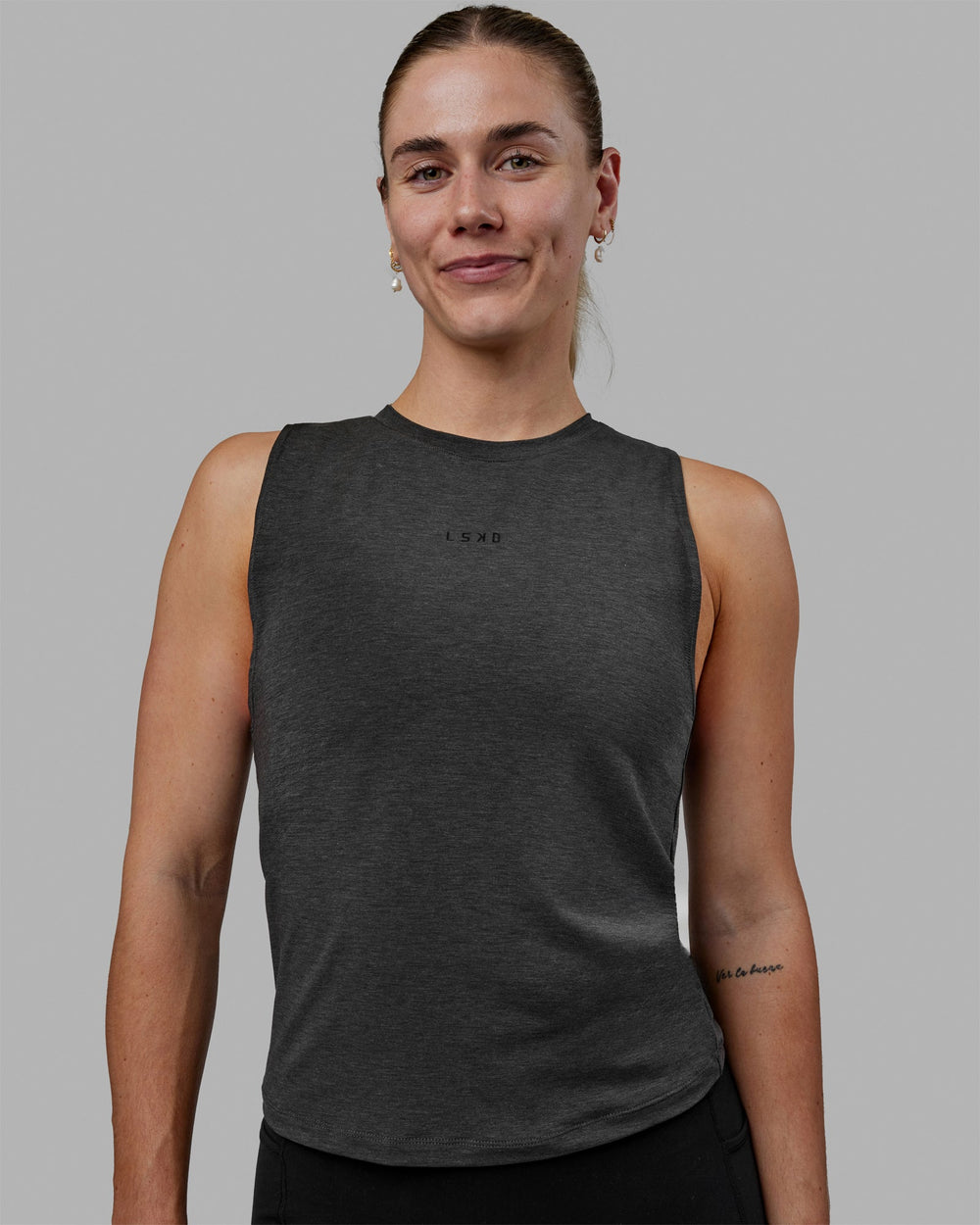 Woman wearing Vital Training Tank - Charcoal Marl