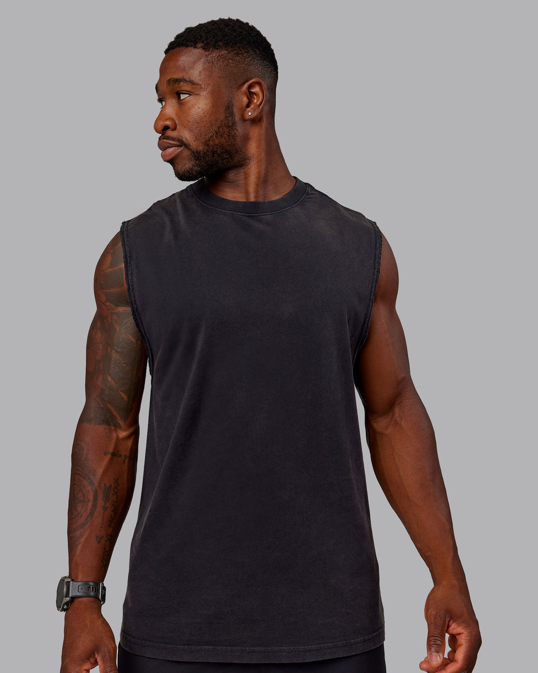 Man wearing Washed Set The Standard Heavyweight Tank - Black-Greyish Purple