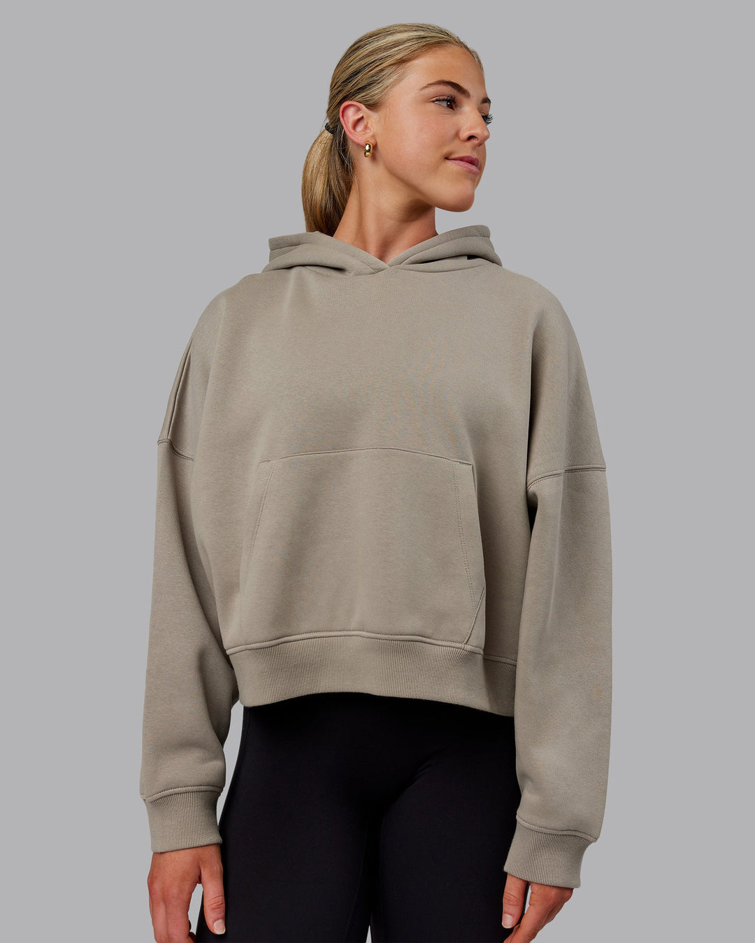 Woman wearing Love The Run Hoodie - Elephant-Soft Elephant