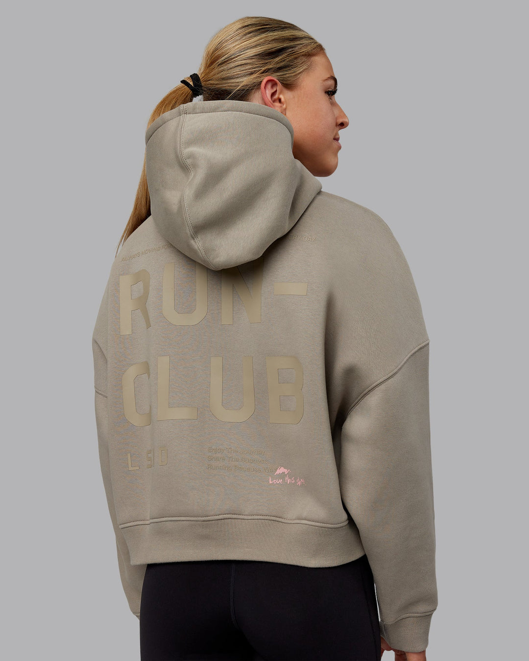 Woman wearing Love The Run Hoodie - Elephant-Soft Elephant