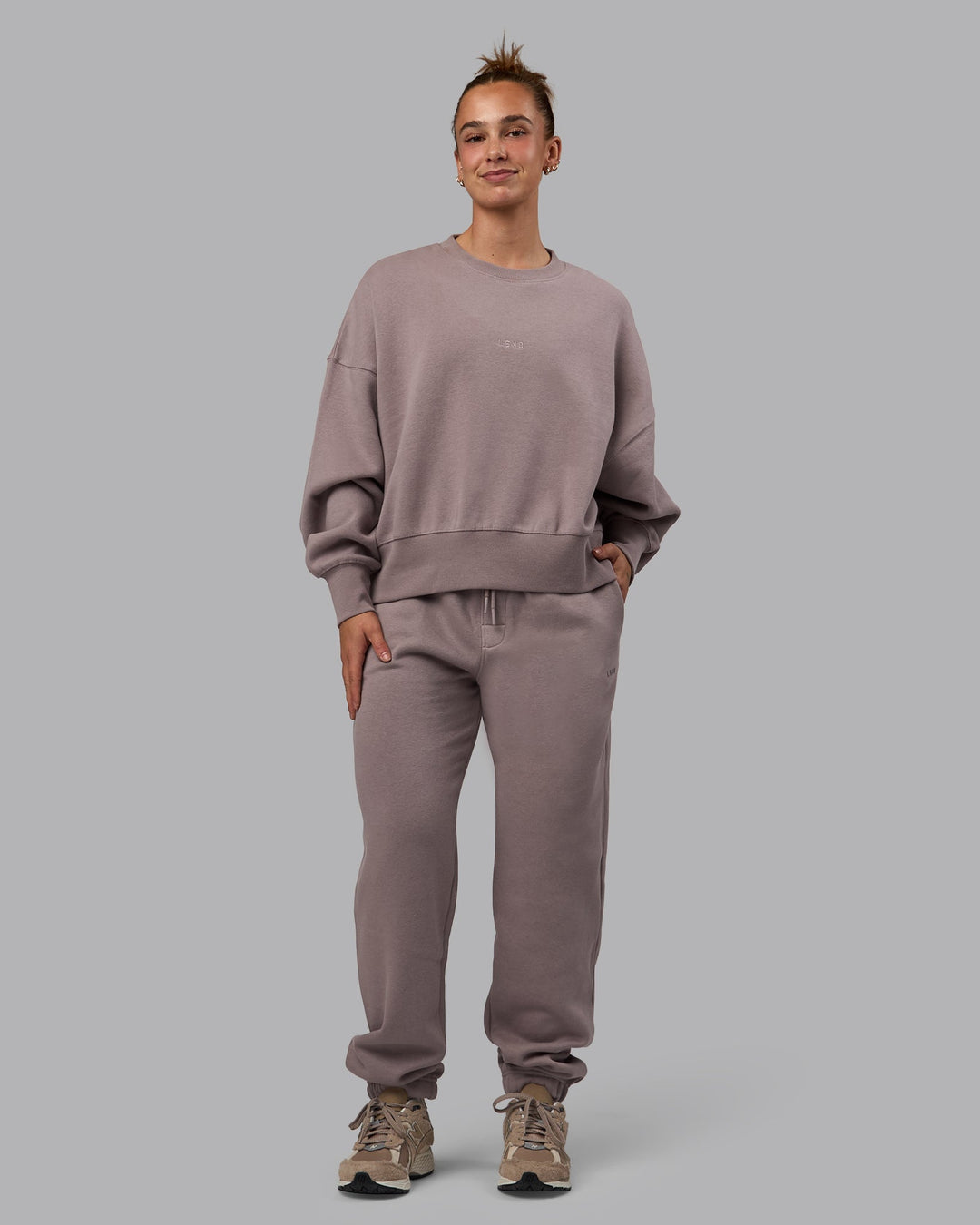 Woman wearing MVP Oversized Sweater - Greyish Purple