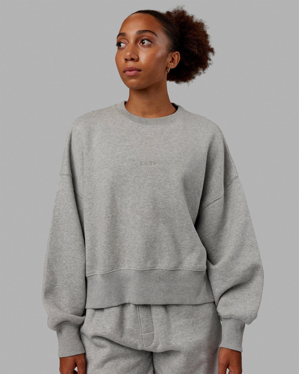 Woman wearing MVP Oversized Sweater - Light Grey Marl