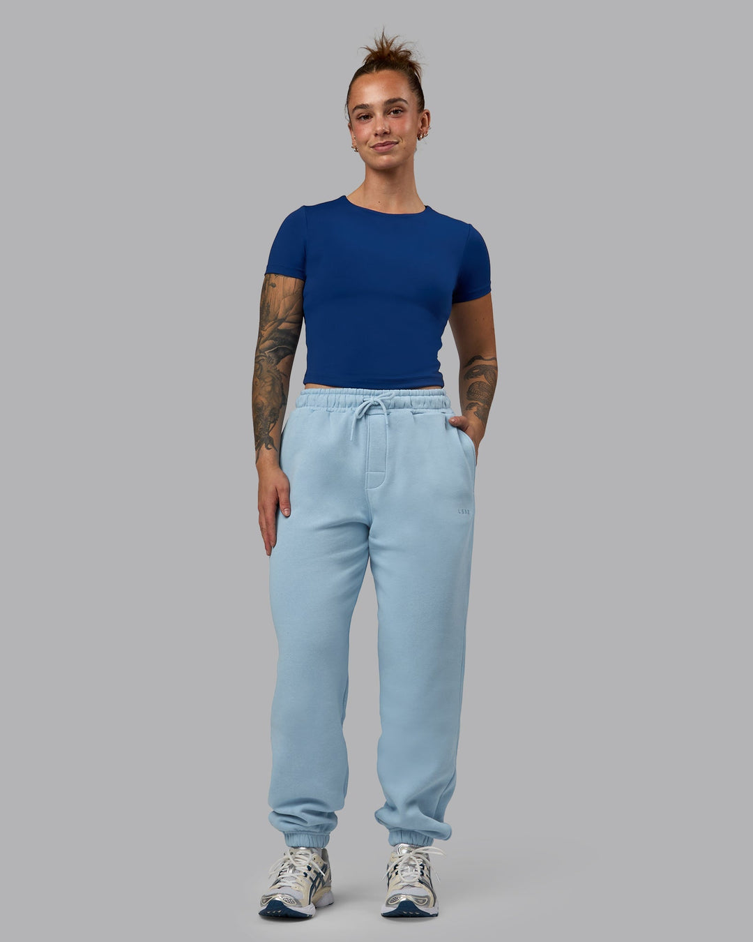 Woman wearing MVP Joggers - Glacial Blue