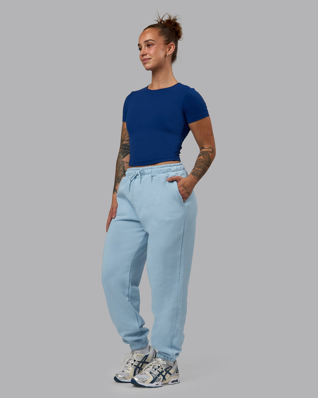 Woman wearing MVP Joggers - Glacial Blue