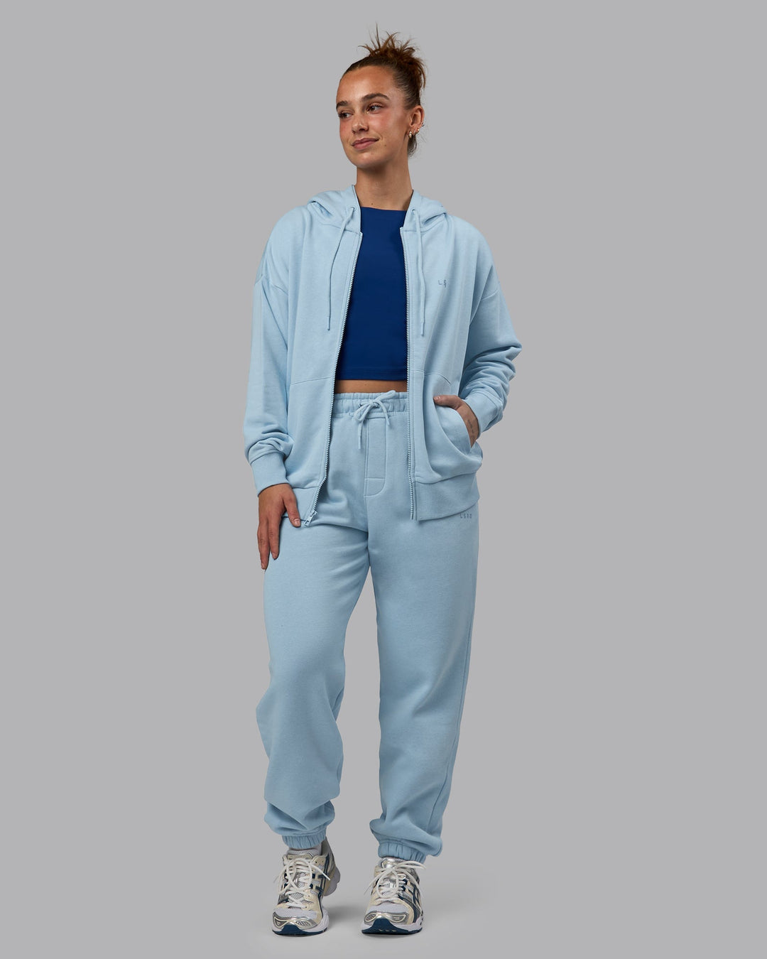 Woman wearing MVP Joggers - Glacial Blue