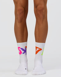 Motion Performance Crew Socks - White-Rainbow