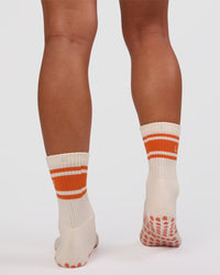 Peaches Pilates Grip Socks - Ivory-Orange