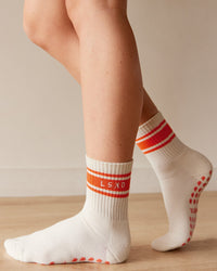 Peaches Pilates Grip Socks - Ivory-Orange