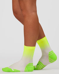 Run Performance Quarter Socks - White-Lime Glo Ombre