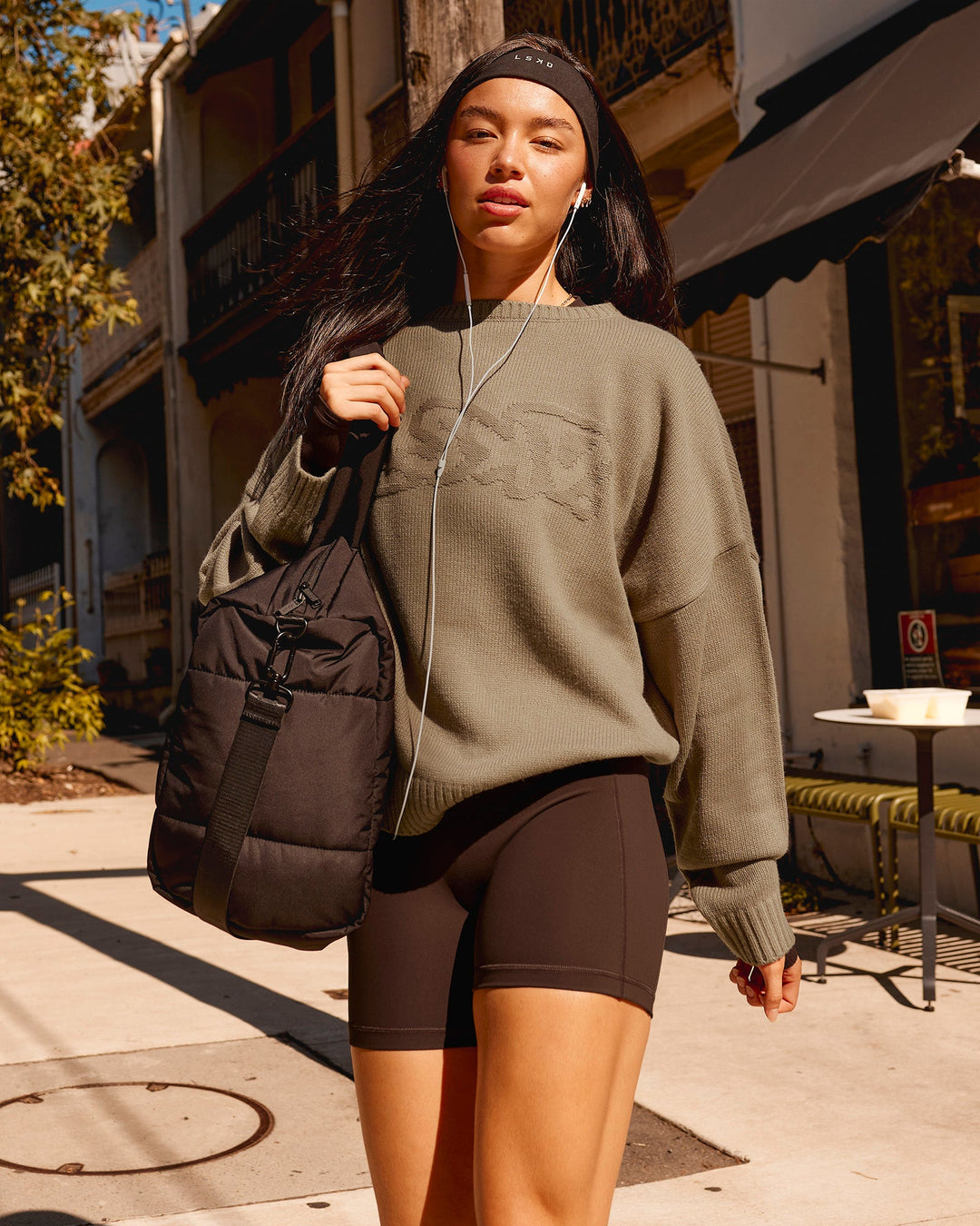 Woman wearing All Day Active Knitted Sweater - Taupe Ash | Model:Kaye | Size:S - view 1