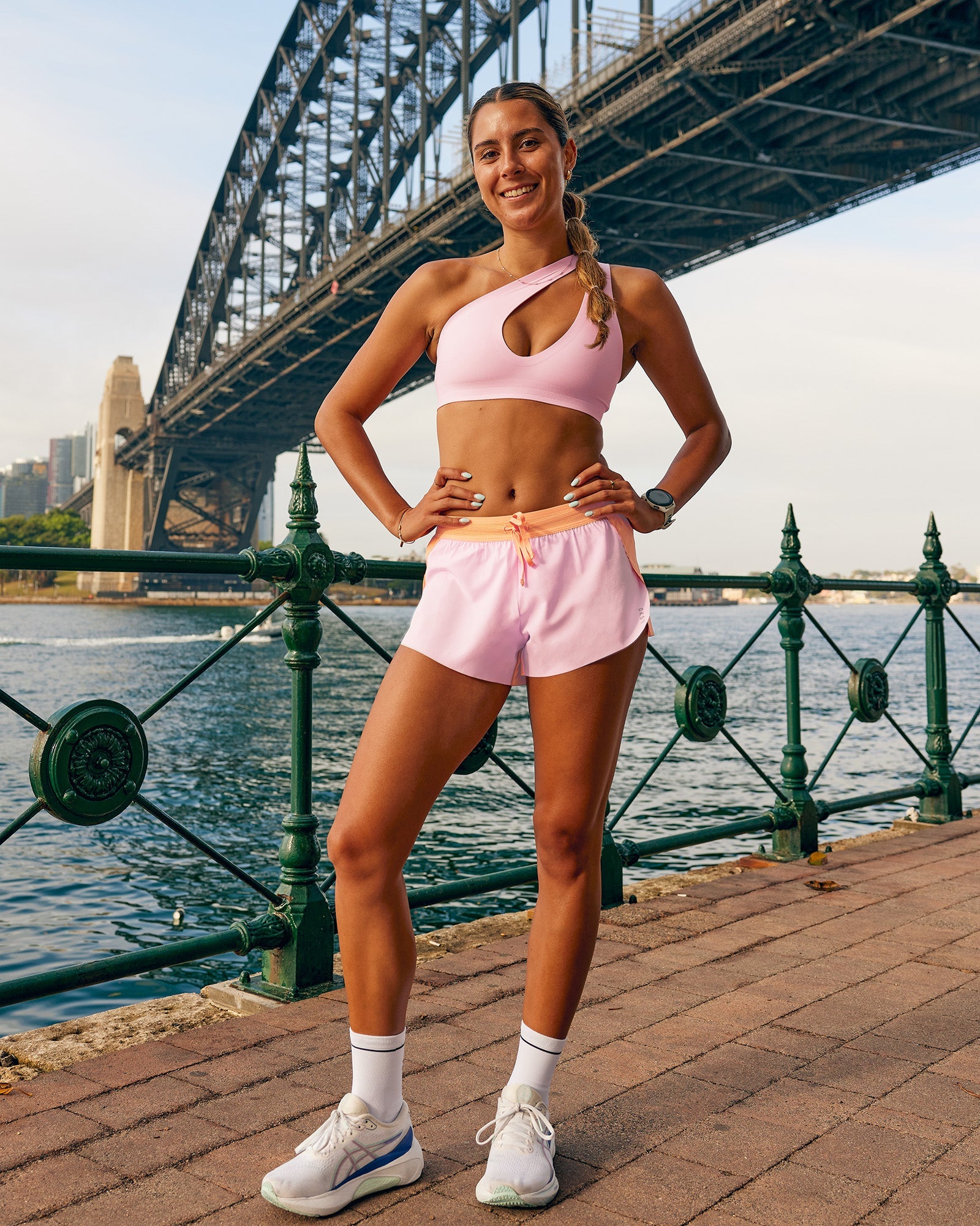 Woman wearing Bend & FLX Plunge Sports Bra - Marshmallow | Model:Olivia | Size:S