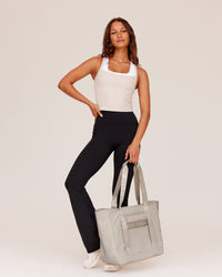 Woman wearing Flame Ribbed Tank - Shale Beige | Model:Dakota | Size:S