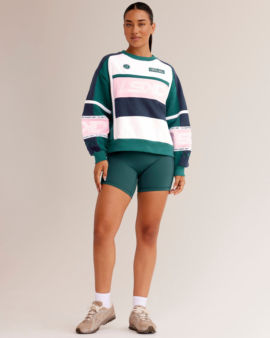 Woman wearing Power Sweater - Future Navy-Teal | Model:Ysabella | Size:S