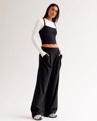 Woman wearing StretchShift Wide Leg Pant - Black | Model:Ruby | Size:S