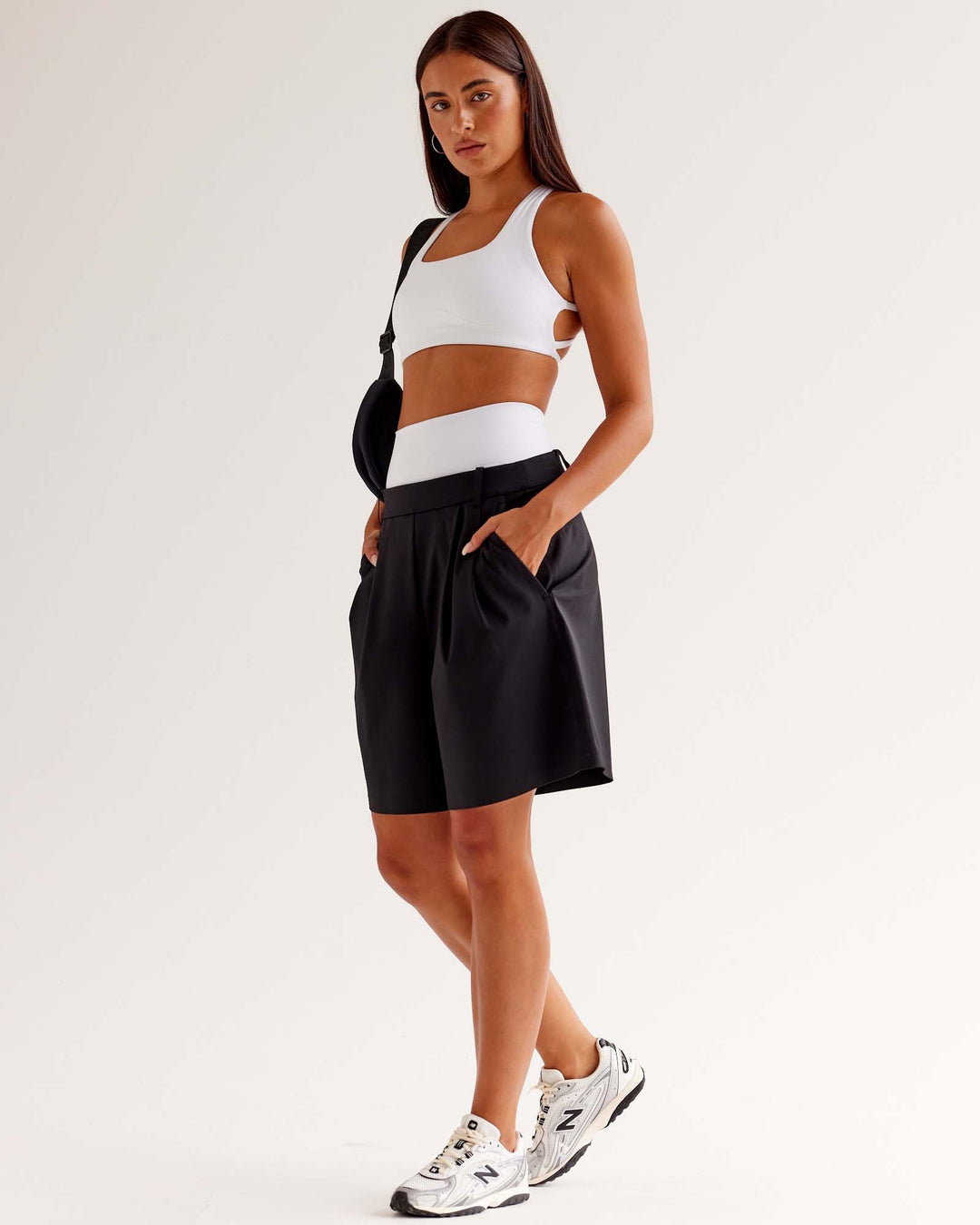 Woman wearing StretchShift Wide Leg Short - Black | Model:Ruby | Size:S - view 1