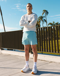 Man wearing UltraAir 5" Lined Performance Short - Retro Blue | Model:Dave | Size:S