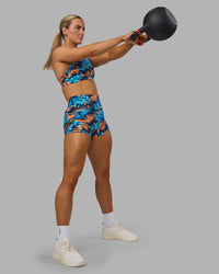 Woman wearing AMRAP High Neck Sports Bra - React Print | Model:Georgia | Size:S